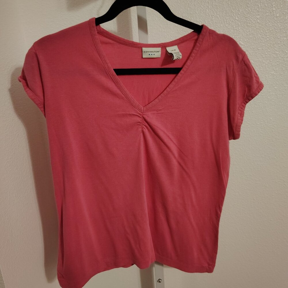 Covington Women's Pink Short Sleeve V-Neck Top Size Large